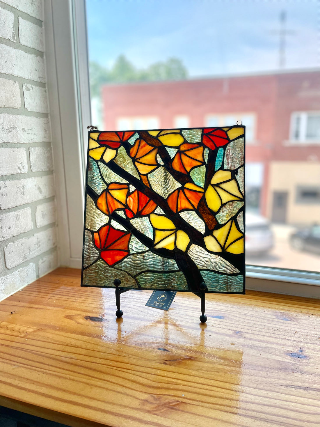 Orange Leaves in Autumn Stained Glass