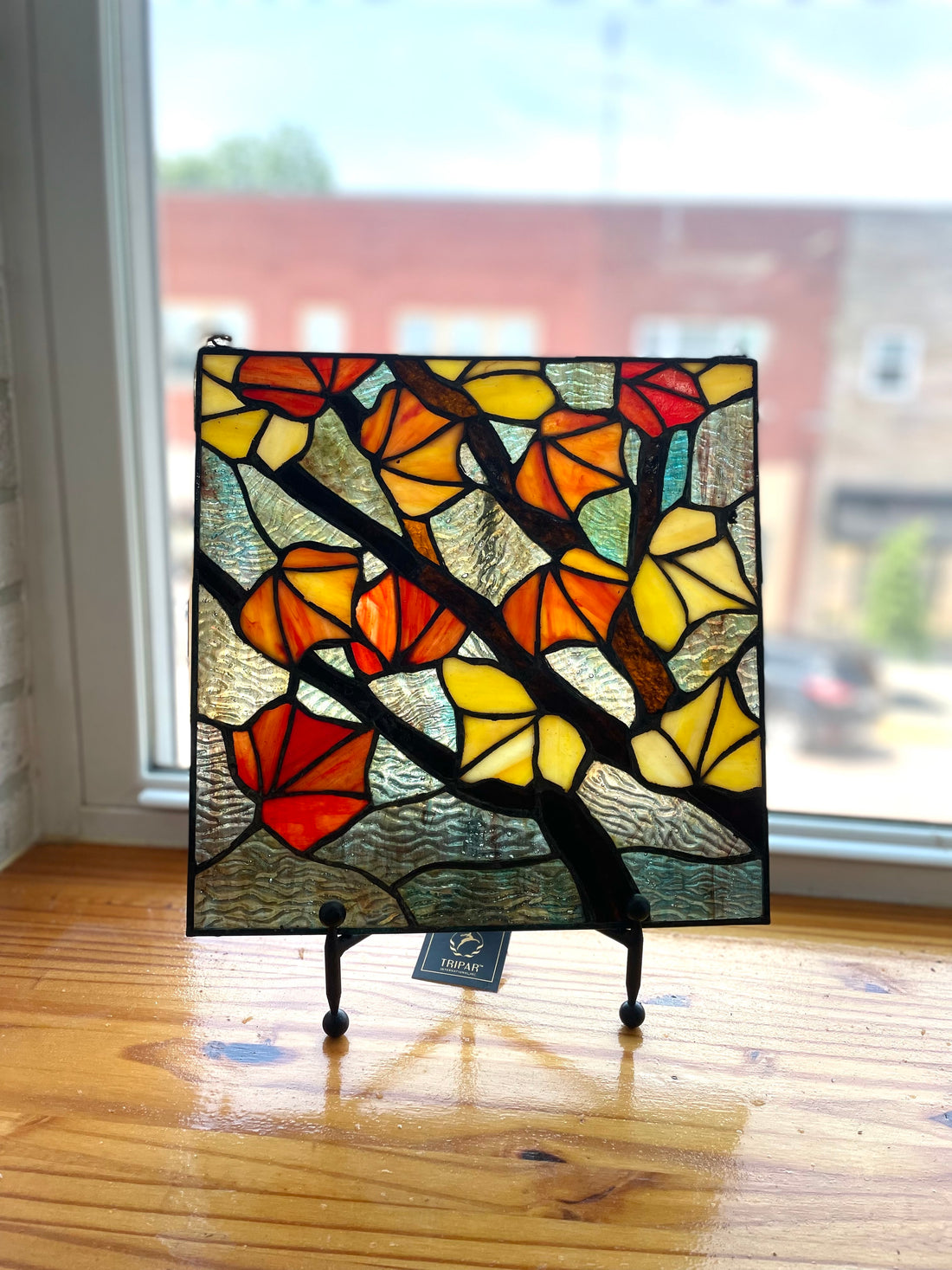 Orange Leaves in Autumn Stained Glass